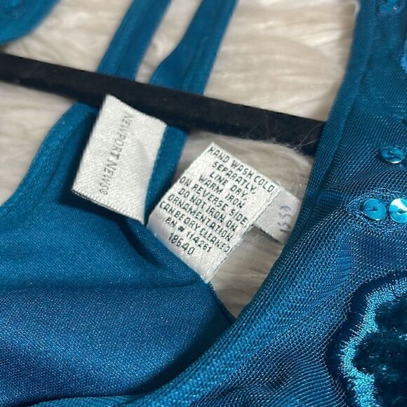 Vintage Newport News Dress Womens Halter y2k 90s embroidered sequin Fairy Teal - Picture 9 of 12